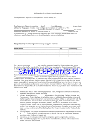 Michigan Month to Month Lease doc pdf free